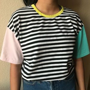 Cute colorful shirt with black and white stripes